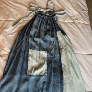 Denim halter top with tie neck